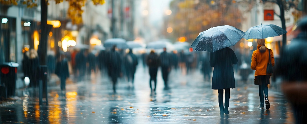 People walking in the rain