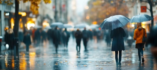 People walking in the rain