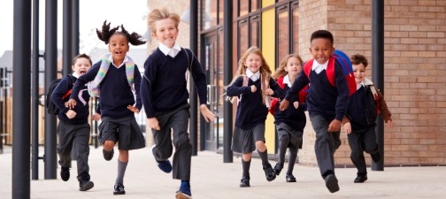 School children running