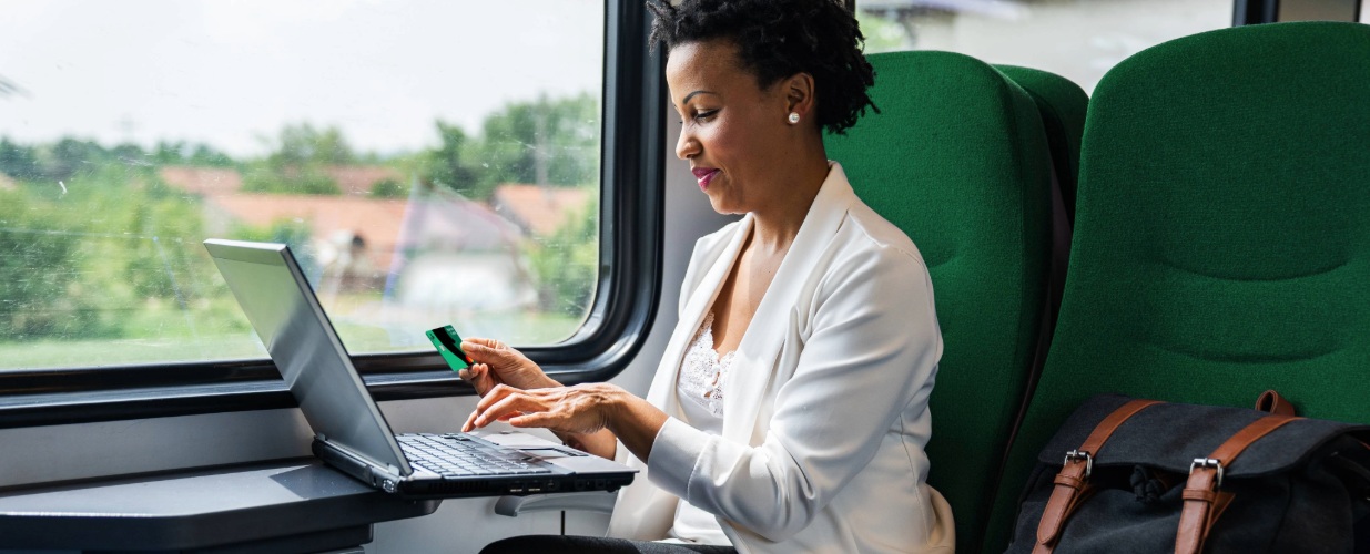 Lady on train with laptop