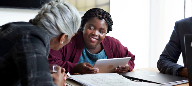 Visually impaired woman being mentored
