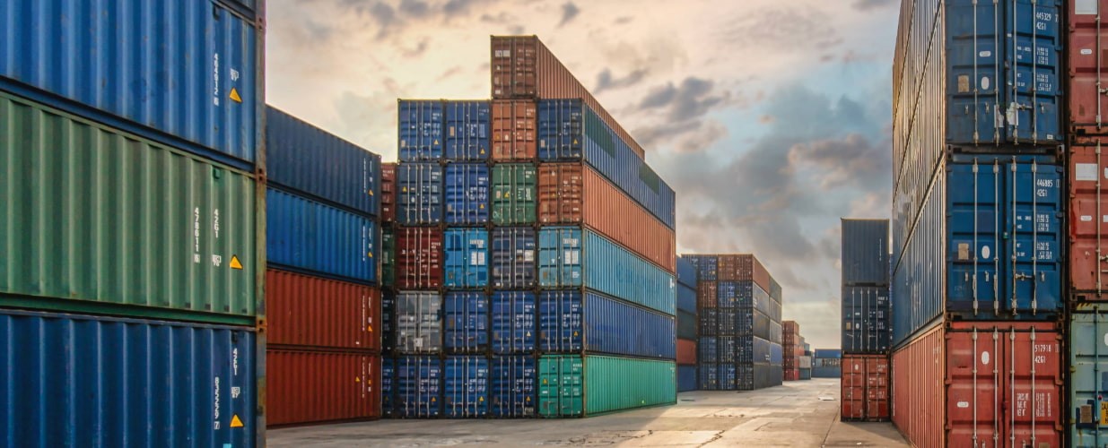 Shipping containers stacked