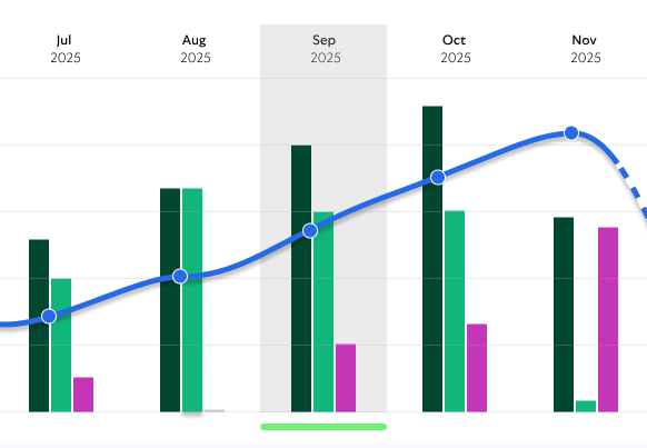 An example Invoice Insights graph showing how a users invoices income has changed over time