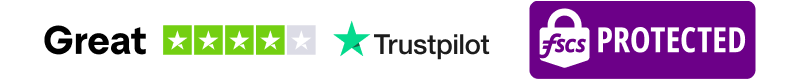 Image lock up showing 3 logos: 4-star 'Great' rating from Trustpilot (score as of 1 June 2026), Most Trusted Business Bank Award from UK Banking & FInance Awards 2026 by RFI Global, and Financial Services Compensation Scheme Protected.