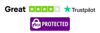 Image showing 2 logos: Most Trusted Business Bank Award from UK Banking & FInance Awards 2026 by RFI Global, and Financial Services Compensation Scheme Protected.