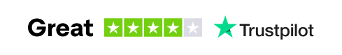 Trustpilot logo with rating 'Great'.