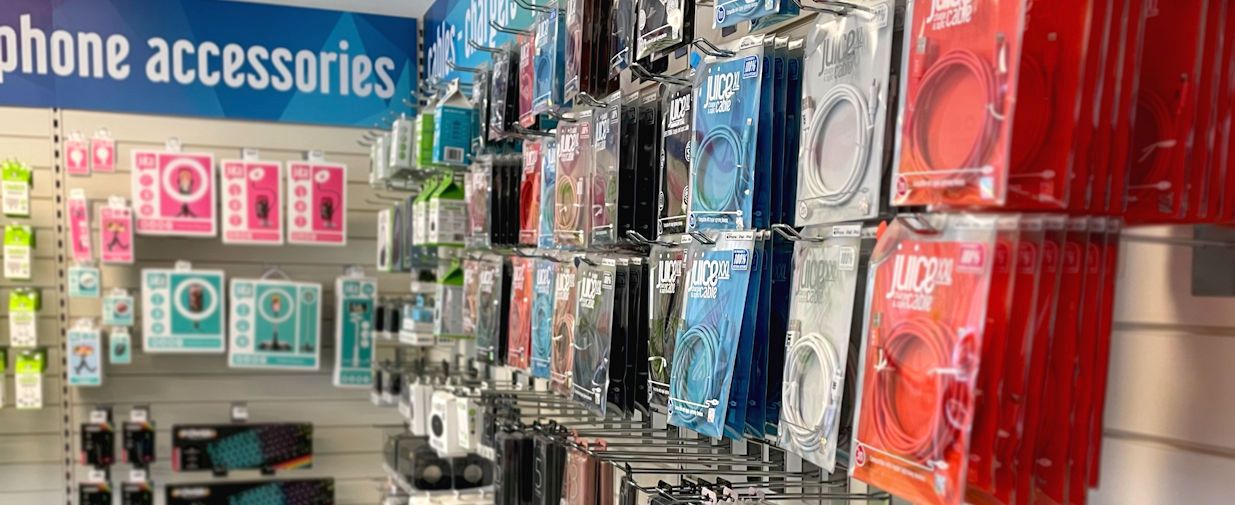 Juice’s colourful accessories on display in a shop