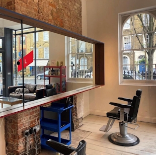 Inside an empty barber's shop