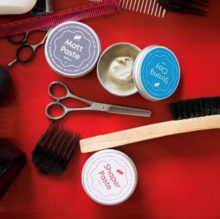 Hair products and tools used in a barbers shop