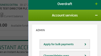 Close up of account services section