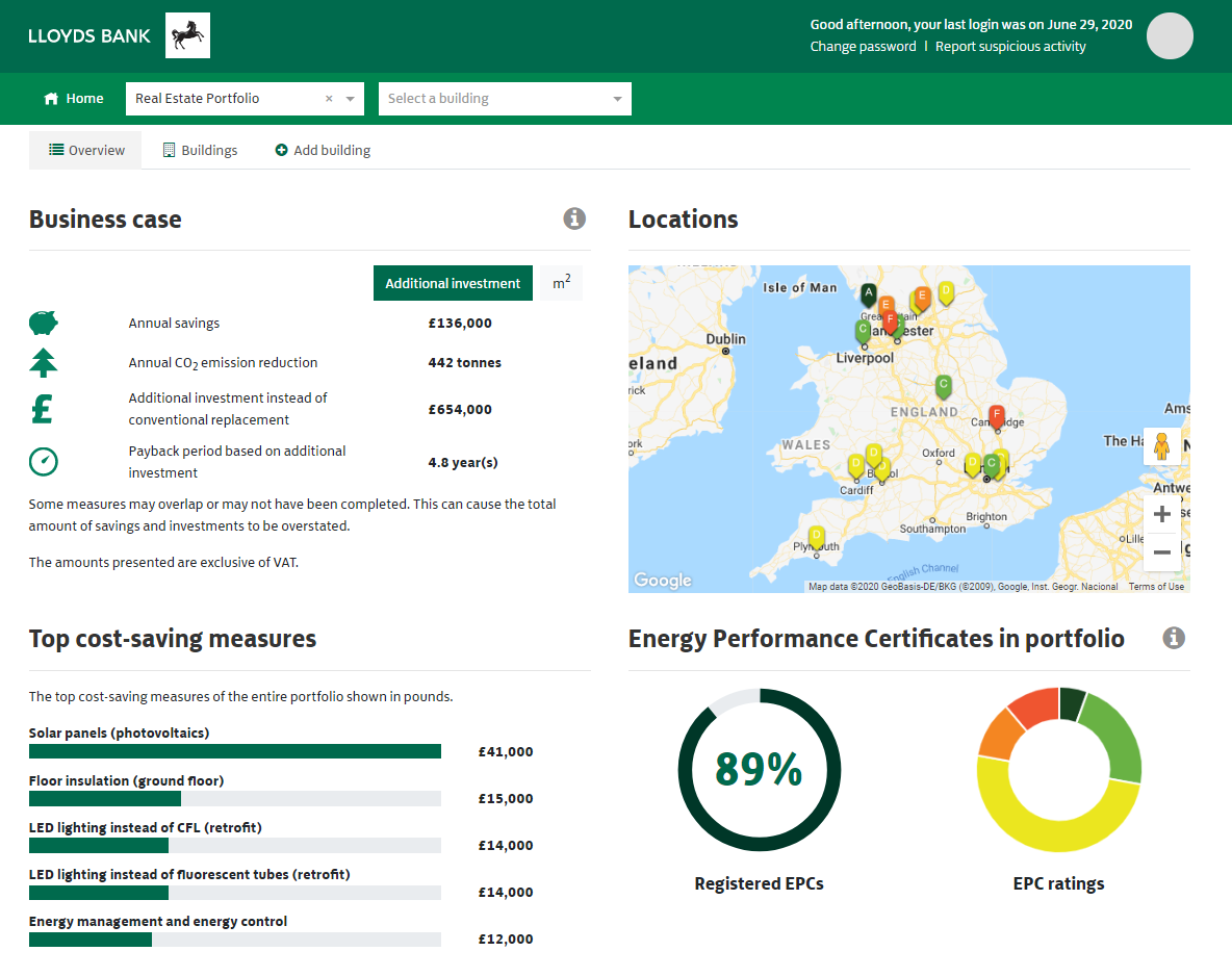 Green Buildings Tool dashboard display