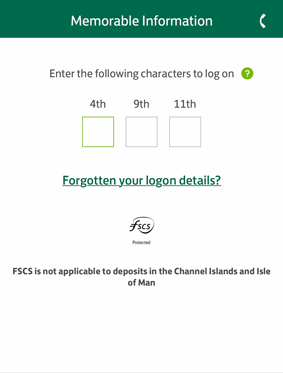 A screenshot of the Lloyds Bank business mobile app memorable information screen.