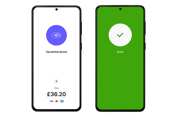 Two Android devices in process of completing contactless payment using Tap to Pay.