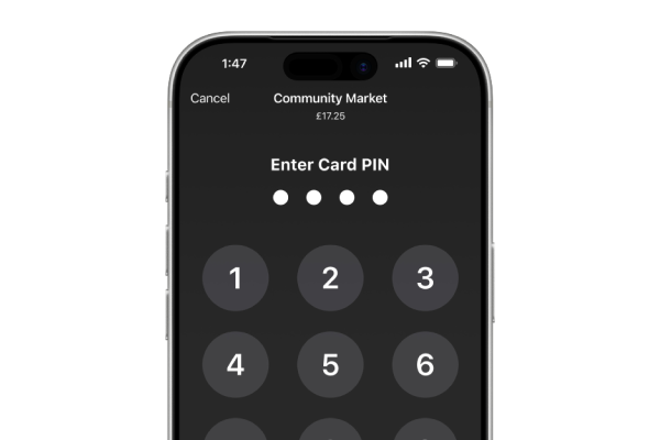 iPhone screen showing insert pin when completing transaction