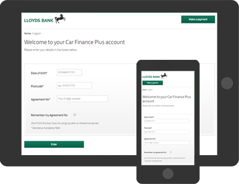 Tablet computer and smartphone showing log on screen for the car finance portal.