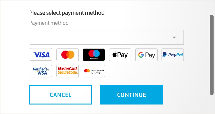 Image of screen presented to customers using our hosted payment page solution.