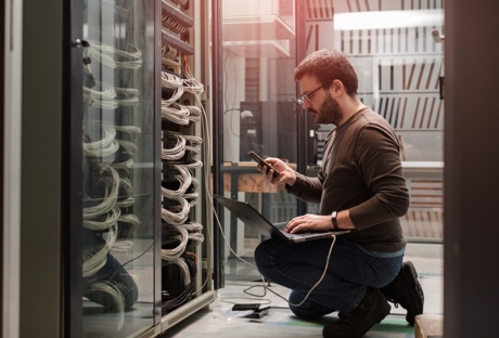 Man at data hub