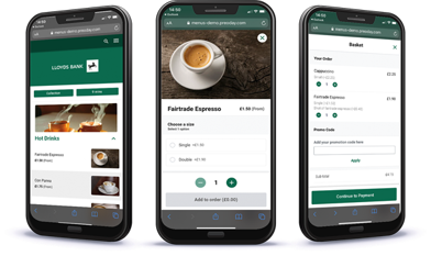 Café menu showing on a mobile phone.