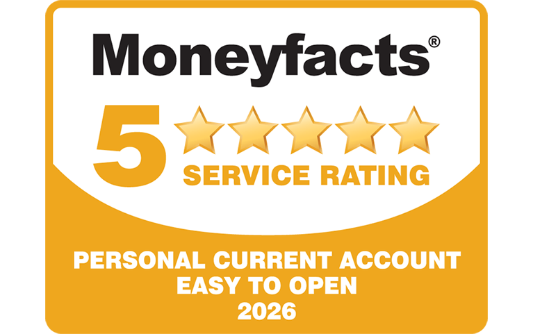 Moneyfacts five star service rating, Personal Current Account easy to open 2026.