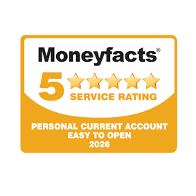 MoneyFacts five star service rating, Personal Current Account easy to open 2026.