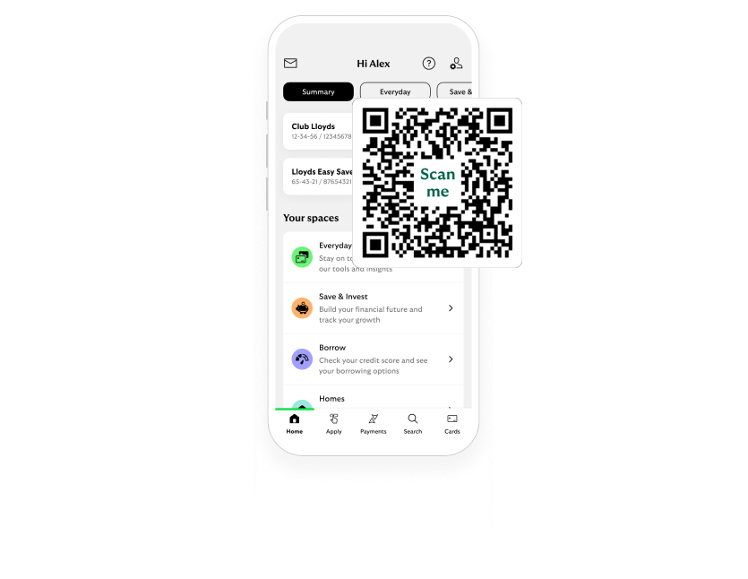 Lloyds Bank app image with an overlapping qr code