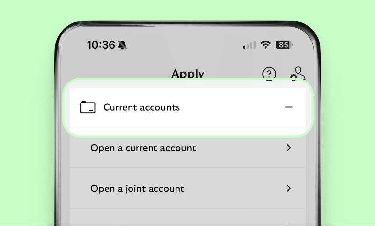 app showing current accounts