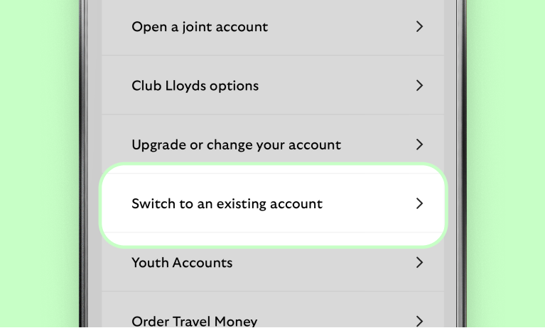 app showing switch to an existing account option