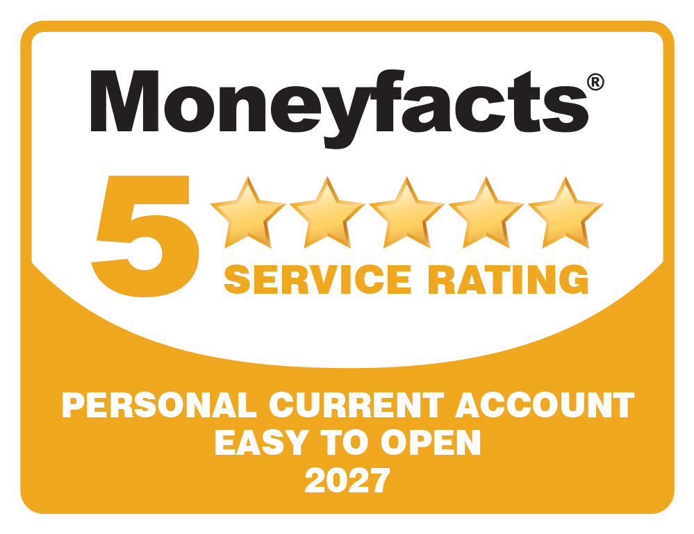 Money Facts logo showing five stars for Personal Current account easy to open 2027.