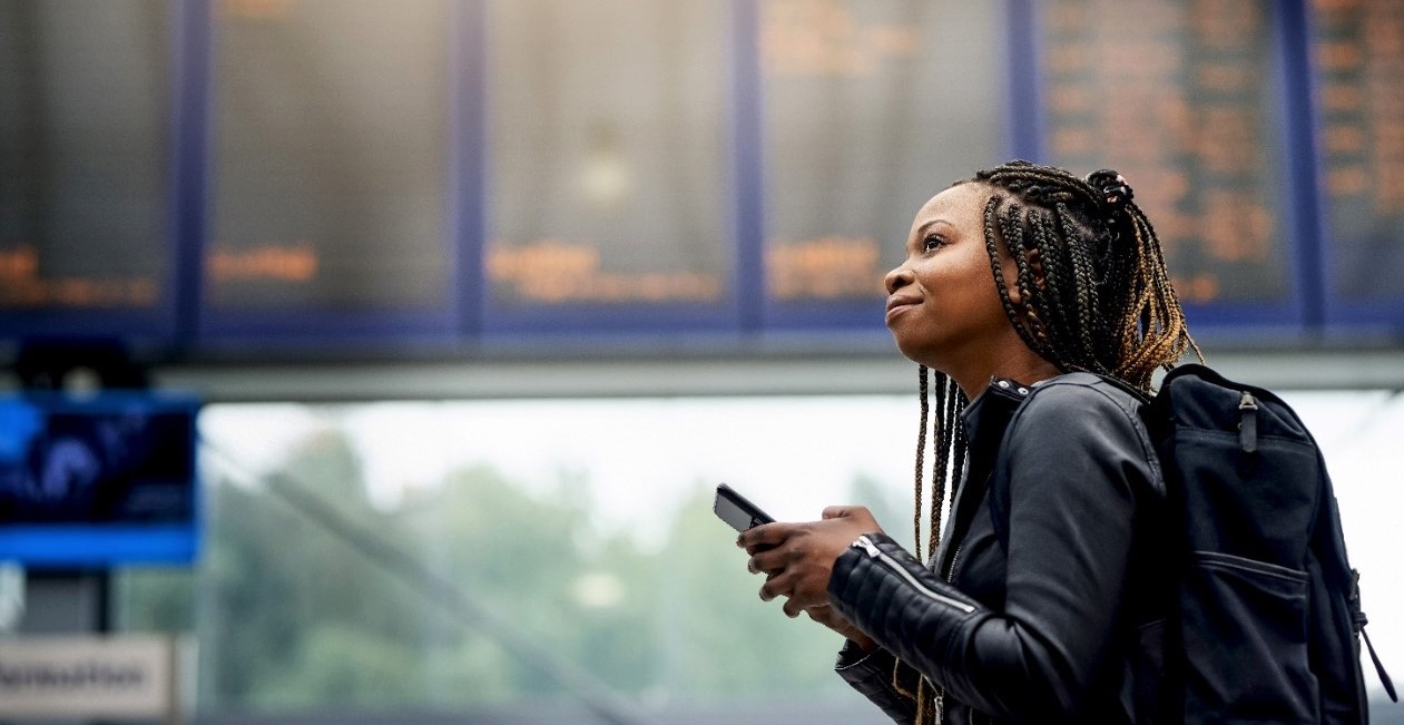 Woman in a train station
