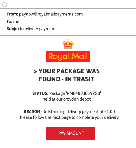Screenshot of Royal Mail scam email