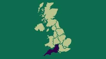 Image of the South West on a map