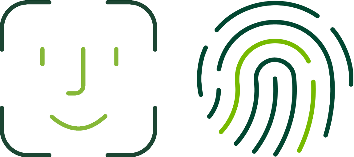 Icons for Face ID and fingerprint recognition.