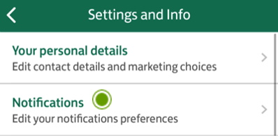 Screenshot showing 'Settings and info' menu options