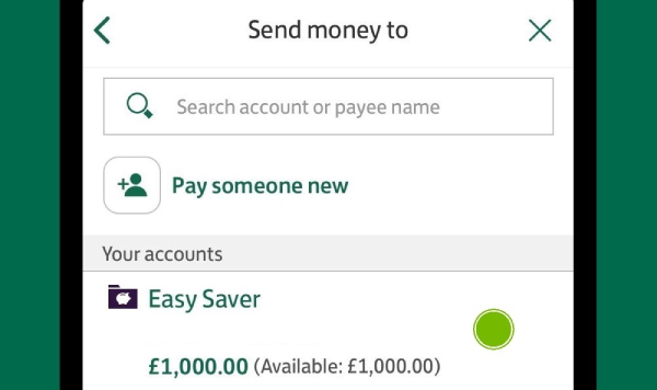 Screenshot of app showing account selected.