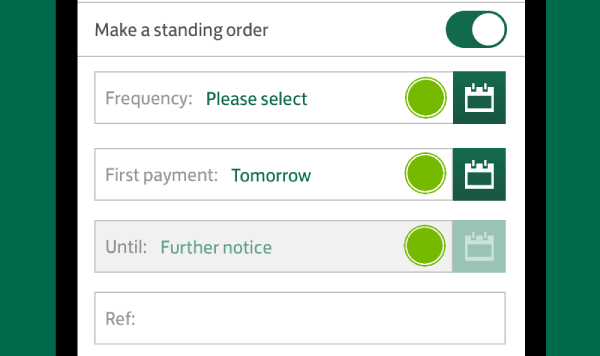 Screenshot of app showing options under 'Make a standing order'