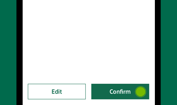 Screenshot of app showing the confirm button highlighted.