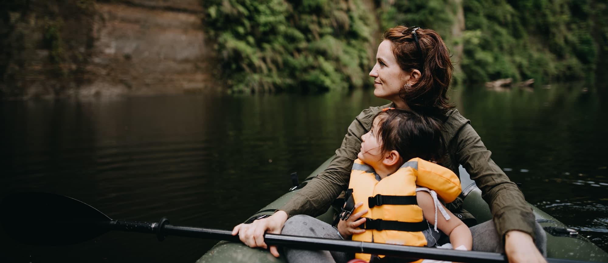 Woman and child kayaking