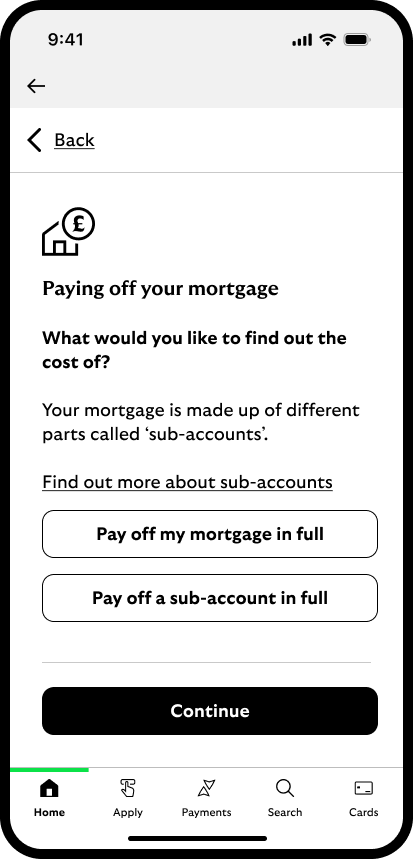 Pay off your mortgage mobile app screen shot.