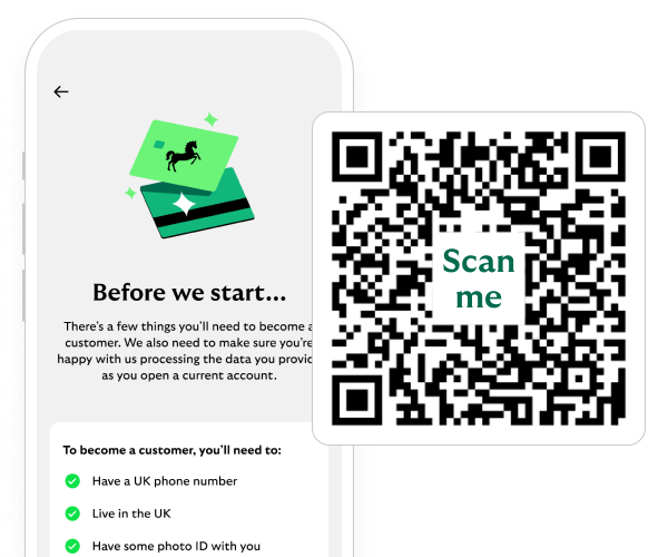 A smartphone showing our download app screen. A QR code says Scan me.