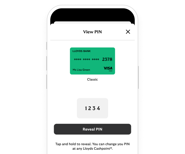 App screen showing, view card pin numbers.