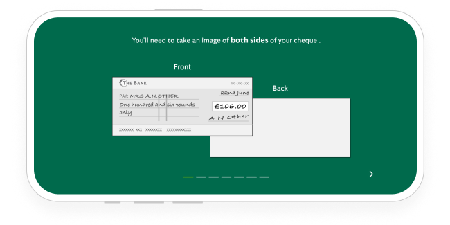 Mobile device taking a photo of a cheque.