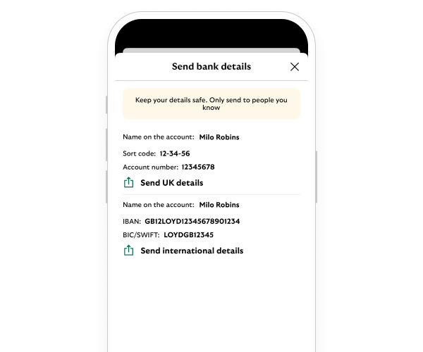 App screen showing, apps and bank details.