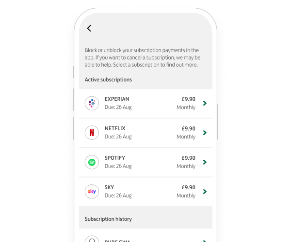A list of active subscriptions in our app.