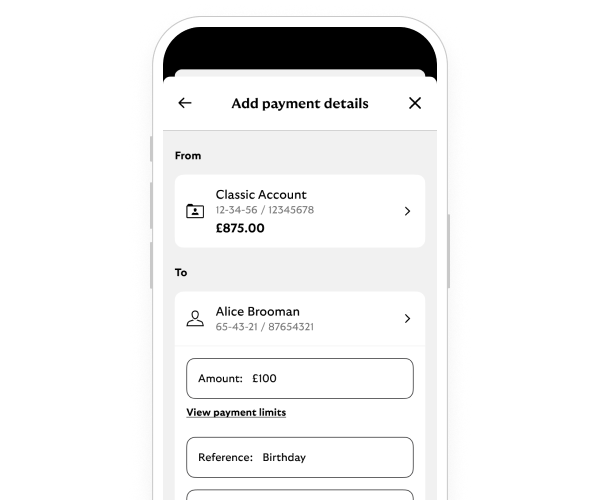 App screen showing, add payment details guide.