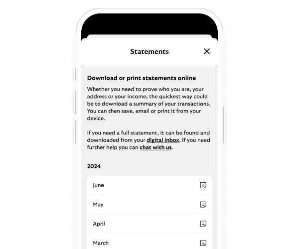 A mobile app showing statement options.