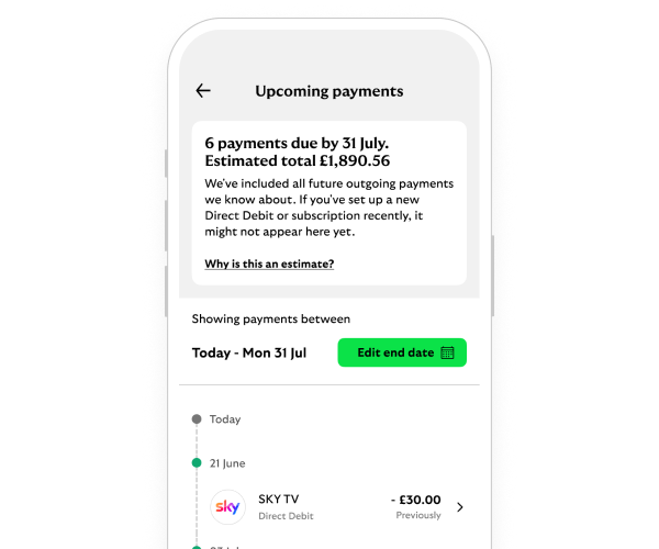 A smartphone showing our upcoming payments app screen.